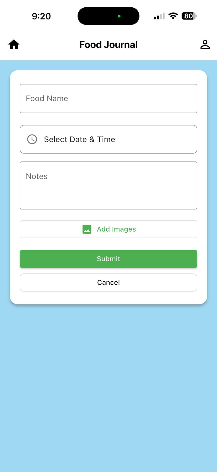 DietMaze Food Journal screen